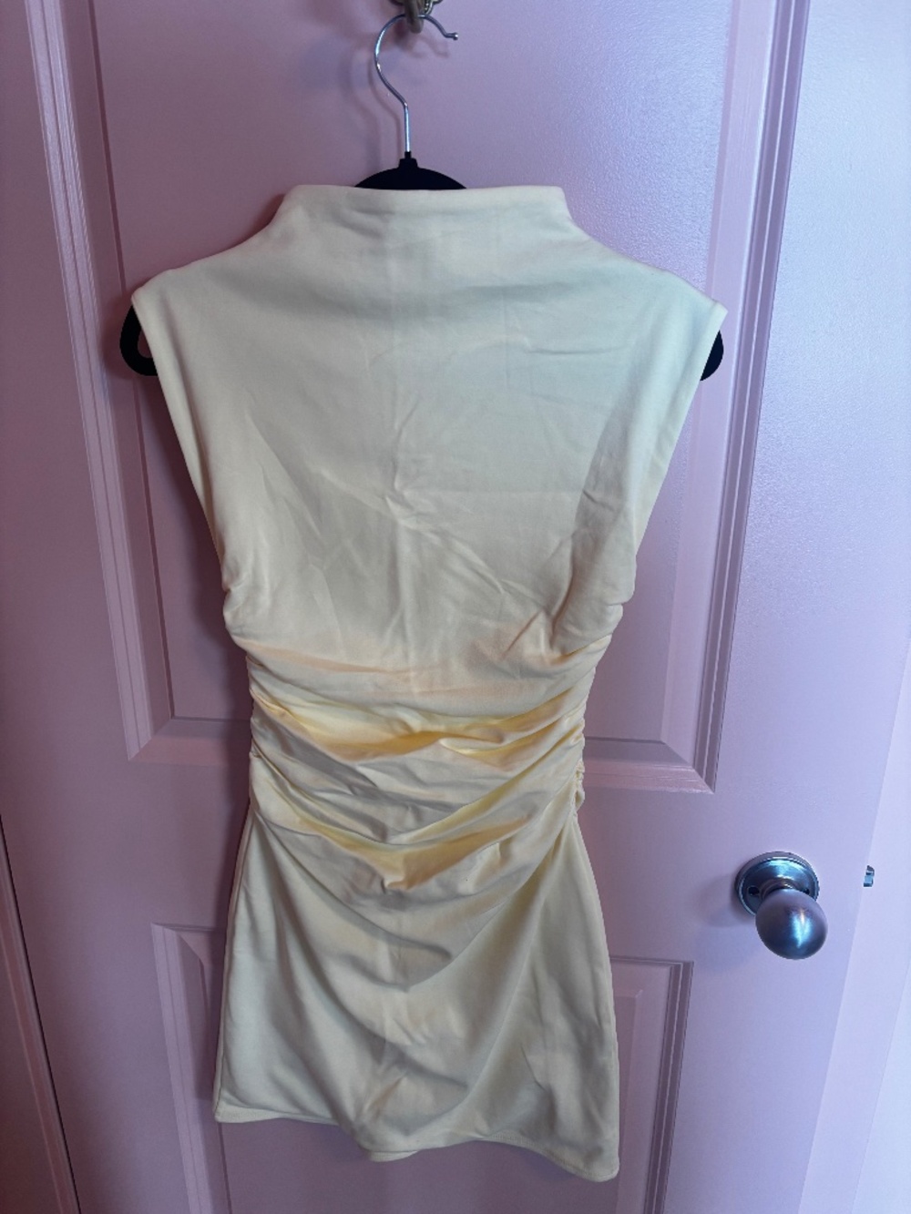 Meshki Elliot High-Neck Mini Dress in Pale Lemon